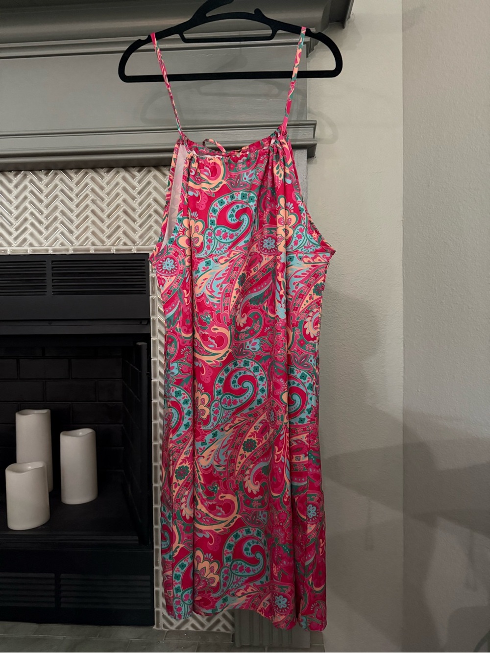 Pink Paisley Midi Sundress with Aqua Accents